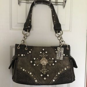 Savana Handbag Metallic Light Brown Rhinestone New